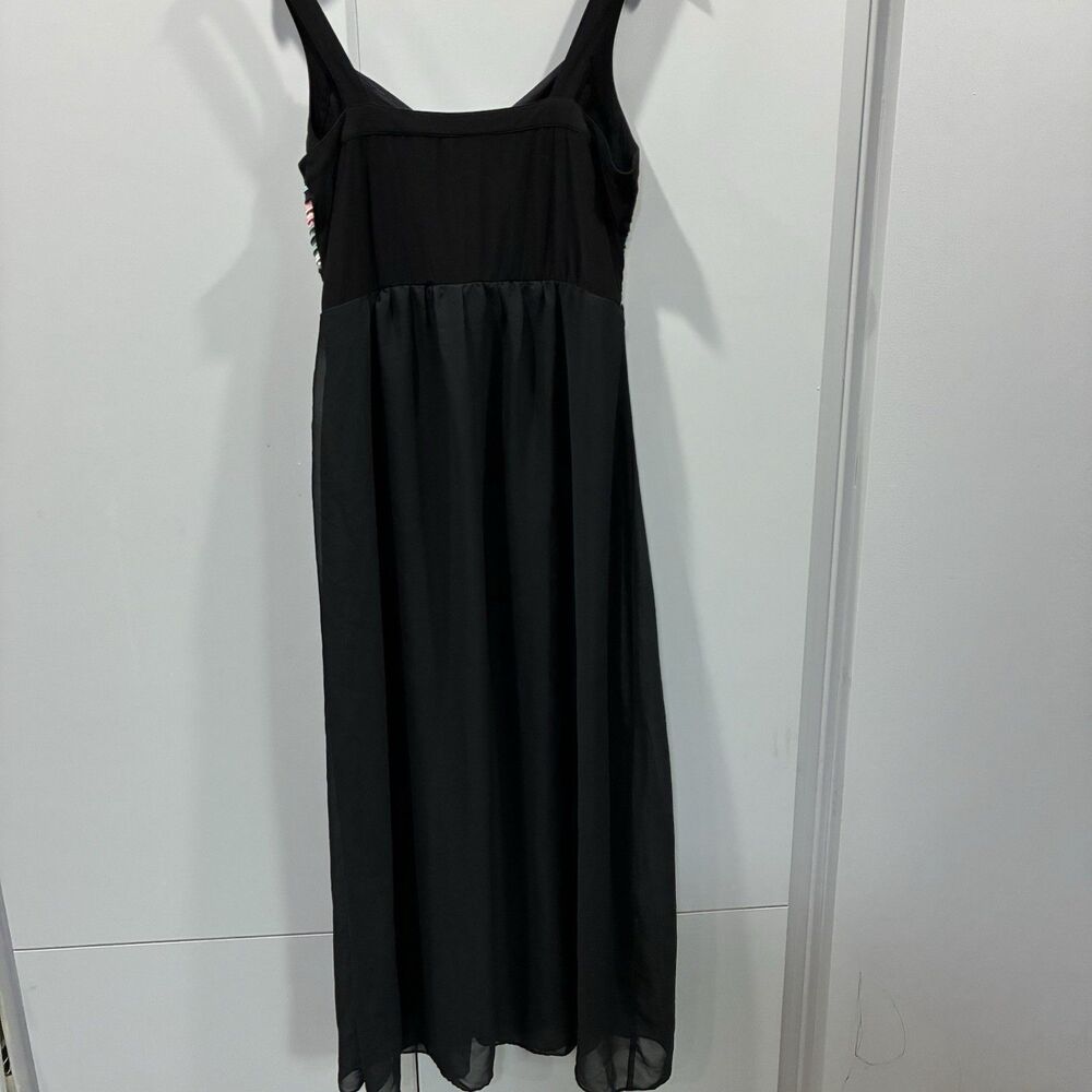 Vintage Robbie Bee Maxi Gown Dress Sz 14 Black Chiffon Multi Color Pin Tucks - Picture 4 of 9